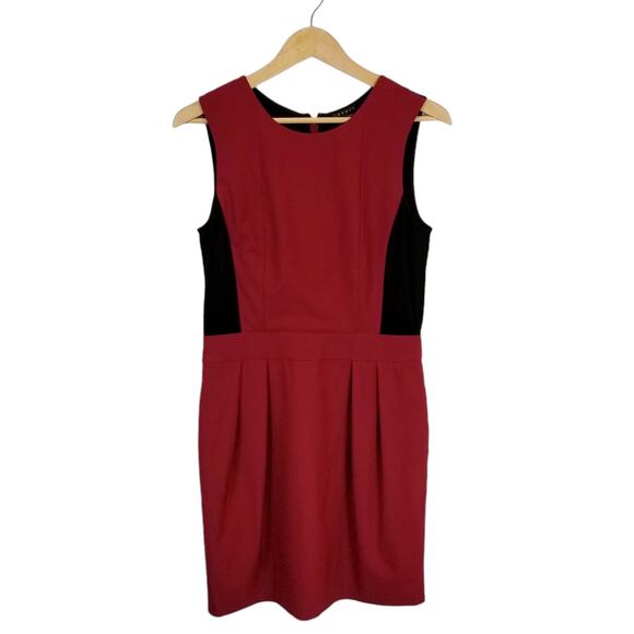 Theory Women's Daura Sleeveless Wool Sheath Dress Black Red Size 10 - Picture 3 of 8